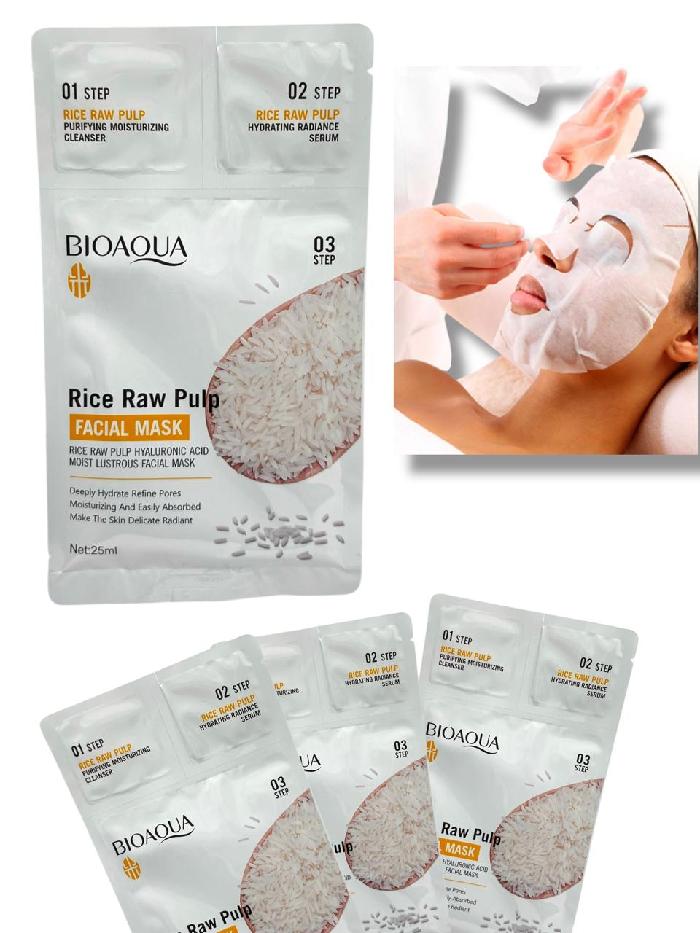 Mascarilla Tres Pasos a Base de Arroz con Jabón Serum y Velo Bioaqua Ref BQY80356