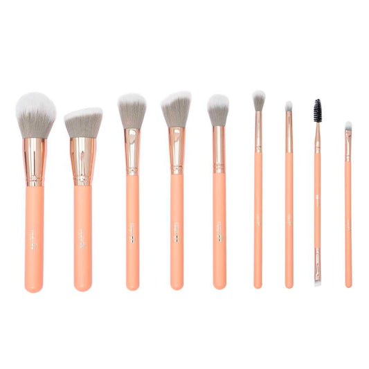 Kit de Brochas Trendy KC8 Coral x9 + Cosmetiquera