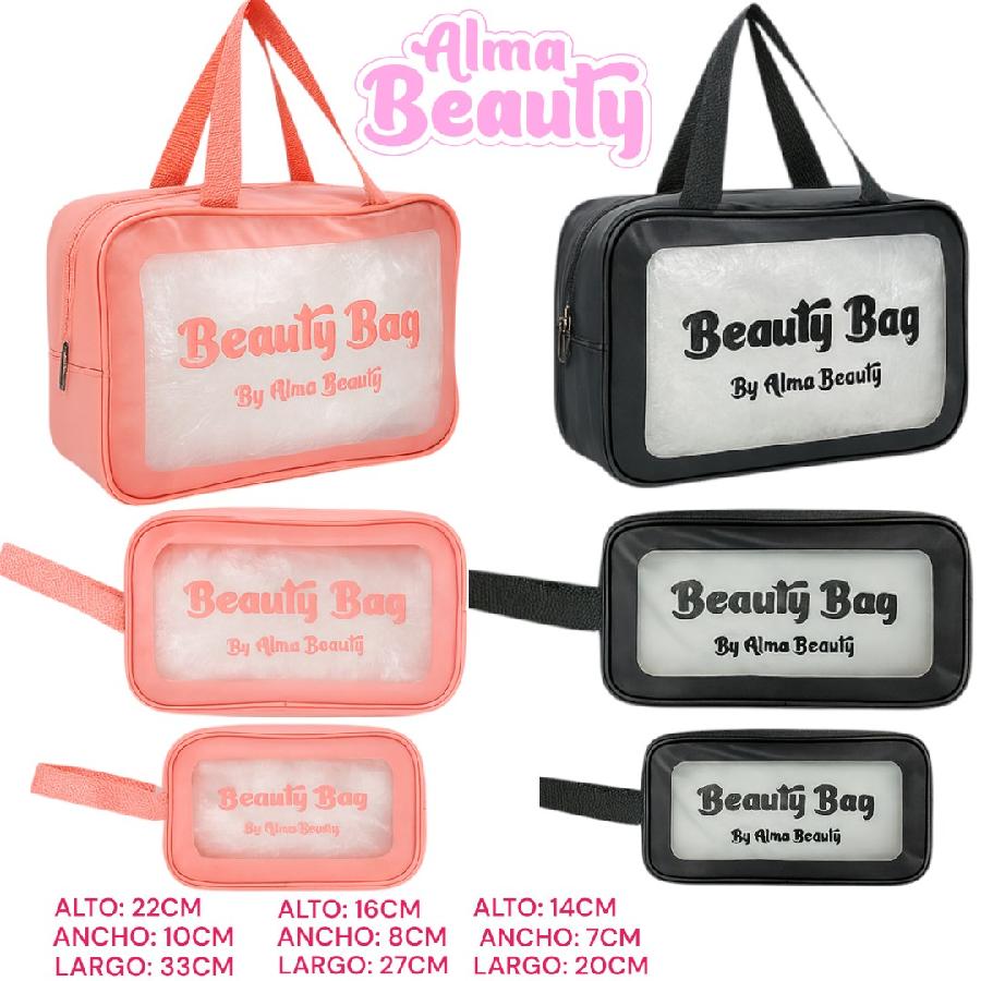 Kit 3 Cosmetiqueras Organizadoras Beauty Bag Alma Beauty