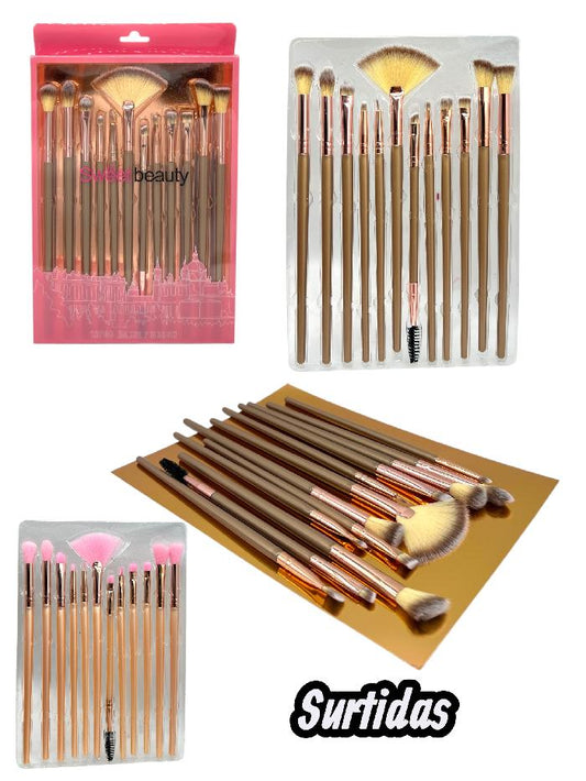 Kit De Brochas *12 Pcs Doradas Sweet Beauty