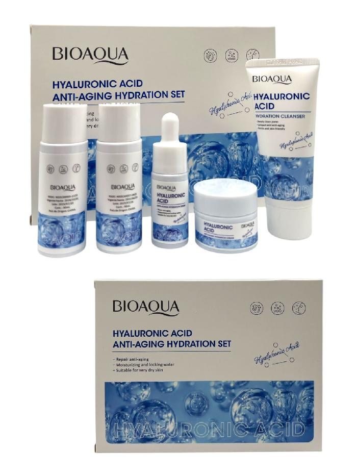 KIT DE CUIDADO FACIAL VIAJERO ANTI EDAD DE ACIDO HIALURONICO *5 PIEZAS BIOAQUA REF BQY86136