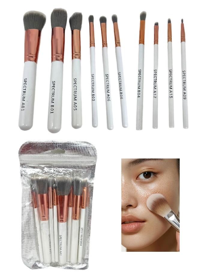 Set De Brochas Kabuki *10 Unds Blanca Mango De Madera Luxury