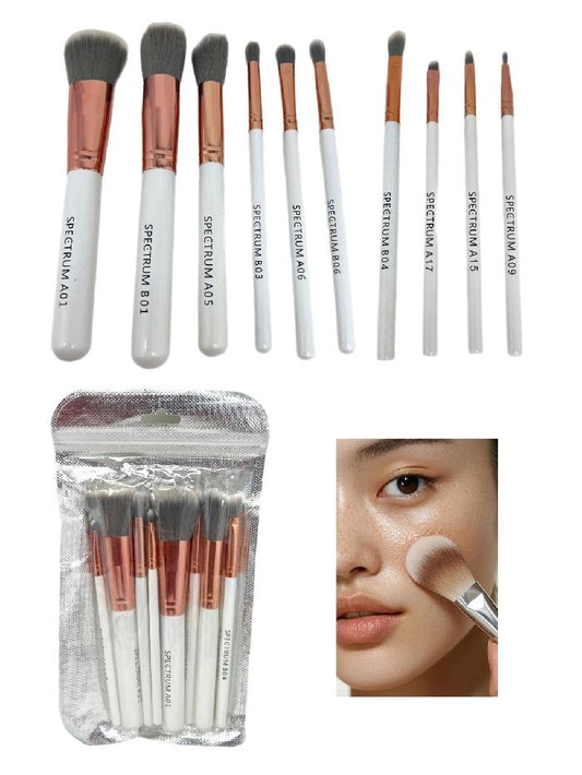 Set De Brochas Kabuki *10 Unds Blanca Mango De Madera Luxury