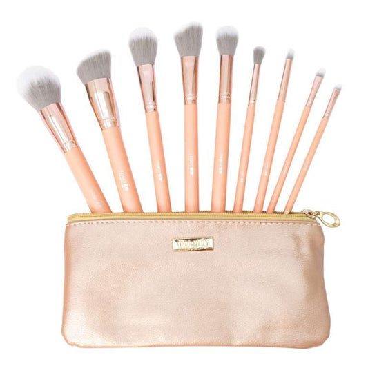 Kit de Brochas Trendy KC8 Coral x9 + Cosmetiquera