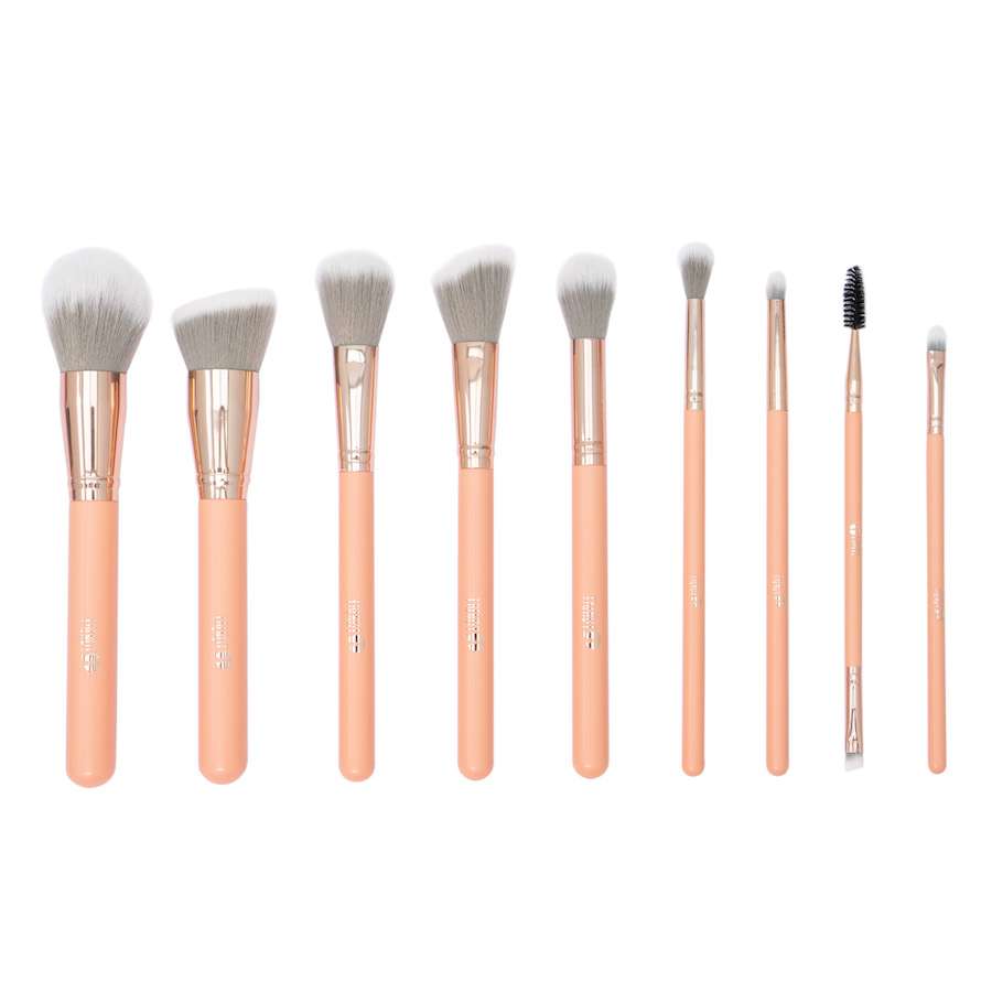 Kit de Brochas Trendy KC8 Coral x9 + Cosmetiquera