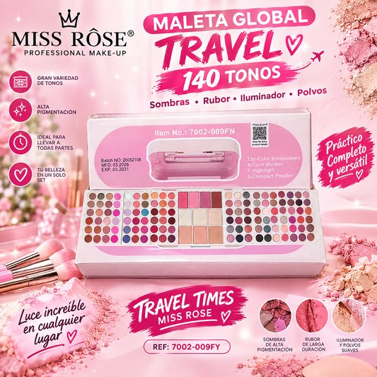 MALETA GOBAL TRAVEL DE SOMBRAS RUBOR ILUMINADOR POLVOS * 140 TONOS TRAVEL TIMES MISS ROSE REF 7002-009FY
