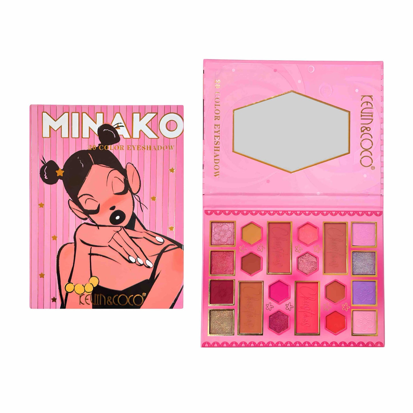 Paleta de sombras x20 tonos Minako color rosa | Kevin y Coco