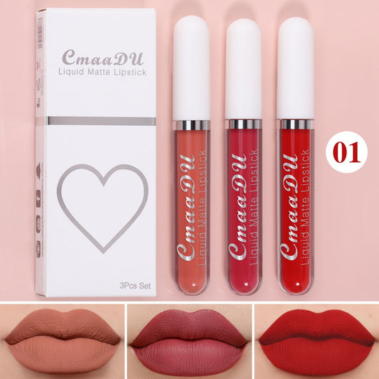 Kit 3Pcs Labiales Cmaadu – Brillo + Mate Líquido + Efecto a Prueba de Agua