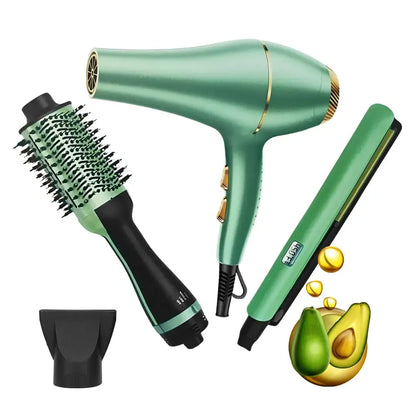 Combo 3 En 1 Cepillo Secador Plancha Y Secador Para Cabello Ref 2523
